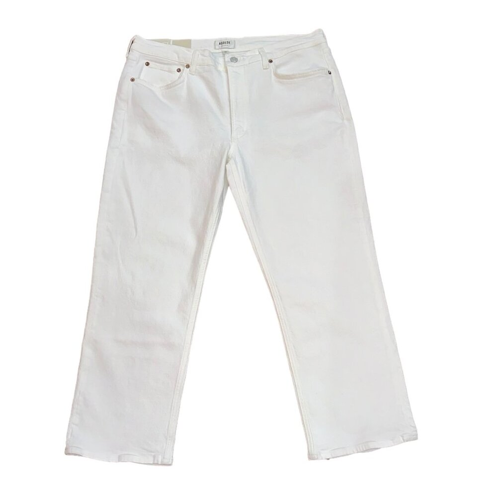AGOLDE KYE Mid Rise Straight Crop Low Stretch White Denim Jeans Size 33 NWT‎